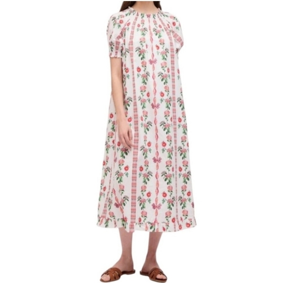 Hill House The Caroline Nap Dress Red Shell Vine Cotton  Size X- Small - Picture 11 of 11